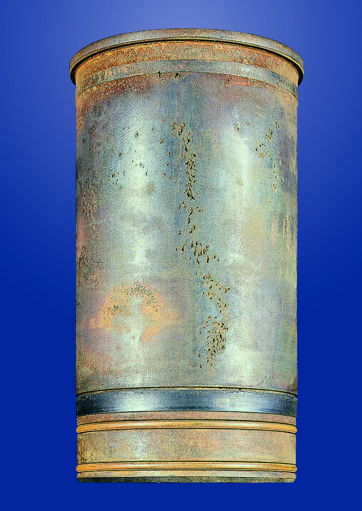 Cavitation-erosion (liner pitting) digs tiny tunnels through the liner, eventually perforating the wall, allowing coolant to enter the combustion side of the cylinder