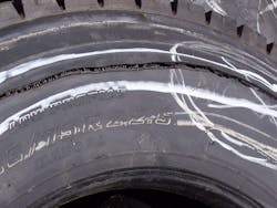 When radial tires are run underinflated, there is increased sidewall flexing. This creates fatigue which can lead to a “zipper rupture” where a tremendous force of air pressure is released, leaving an even line of broken steel cords exposed, giving the appearance of an open zipper. Photo ocurtesy of TIA When radial tires are run underinflated, there is increased sidewall flexing. This creates fatigue which can lead to a “zipper rupture” where a tremendous force of air pressure is released, leaving an even line of broken steel cords exposed, giving the appearance of an open zipper. Photo ocurtesy of TIA