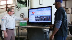 Bryan Lewis, 2007 and 2008 TMCSuperTech Grand Champion and instructor at Southside Virginia Community College, shows a student how to use JPRO Fleet Diagnostics on a heavy duty vehicle. Bryan Lewis, 2007 and 2008 TMCSuperTech Grand Champion and instructor at Southside Virginia Community College, shows a student how to use JPRO Fleet Diagnostics on a heavy duty vehicle.