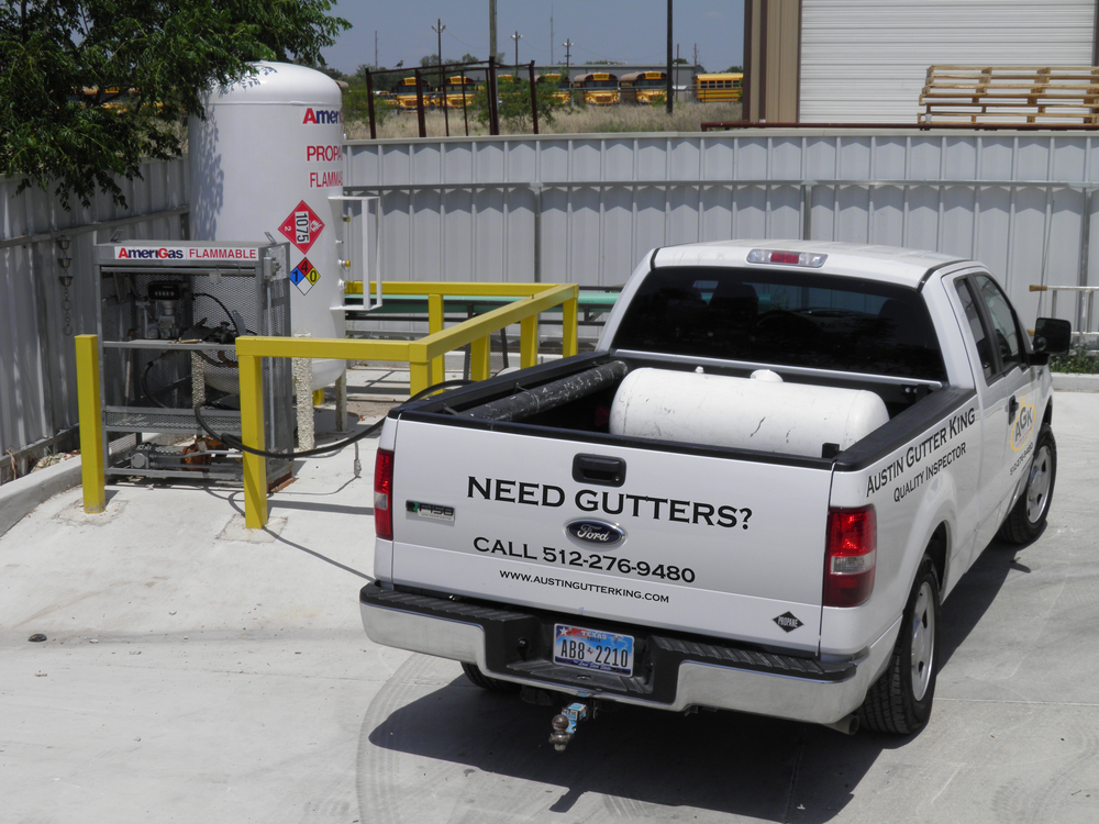 Austin Gutter King has a 500-gallon propane autogas dispenser at its headquarters, installed by the propane provider, which also facilitates the company&rsquo;s fuel delivery.