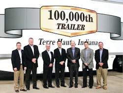 Great Dane and Celadon Group executives celebrate milestone of 100,000 trailers at manufacturing facility in Terre Haute, Indiana. Participants are, from left: Cory Lookebill, Plant Manager, Great Dane. Dean Engelage, Executive Vice President, Sales and Strategic Planning, Great Dane. Dave Gilliland, Vice President, Branch Sales and Operations, Great Dane. Paul Will, Vice Chairman, President and Chief Operating Officer, Celadon. Steve Russell, Founder, Chairman and Chief Executive Officer, Celadon. Monte Horst, Vice President, Sales and Marketing, Celadon. Michael Gabbei, Chief Information Officer, Celadon. Great Dane and Celadon Group executives celebrate milestone of 100,000 trailers at manufacturing facility in Terre Haute, Indiana. Participants are, from left: Cory Lookebill, Plant Manager, Great Dane. Dean Engelage, Executive Vice President, Sales and Strategic Planning, Great Dane. Dave Gilliland, Vice President, Branch Sales and Operations, Great Dane. Paul Will, Vice Chairman, President and Chief Operating Officer, Celadon. Steve Russell, Founder, Chairman and Chief Executive Officer, Celadon. Monte Horst, Vice President, Sales and Marketing, Celadon. Michael Gabbei, Chief Information Officer, Celadon.