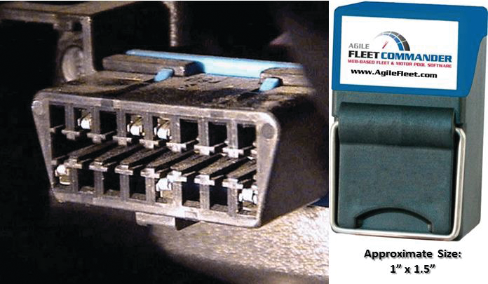 The FleetCommander UDC quickly plugs into the OBD port of passenger vehicles and light duty trucks and automatically collects mileage and driver data.