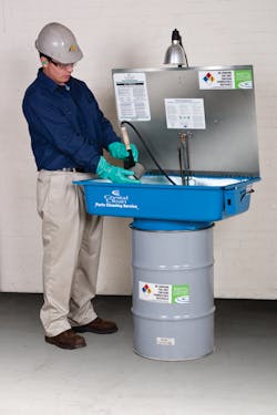 Parts washers are available in a range of cleaning solutions and levels of cleanliness. Shown here is a typical sink on a drum, manual cleaning style unit. Parts washers are available in a range of cleaning solutions and levels of cleanliness. Shown here is a typical sink on a drum, manual cleaning style unit.