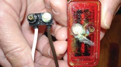 Corrosion on electrical connectors.