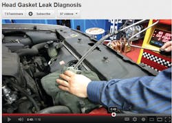 Fig. 3: You can watch how to diagnose a head gasket leak with an emissions analyzer by going to VehicleServicePros.com/10765181 Fig. 3: You can watch how to diagnose a head gasket leak with an emissions analyzer by going to VehicleServicePros.com/10765181