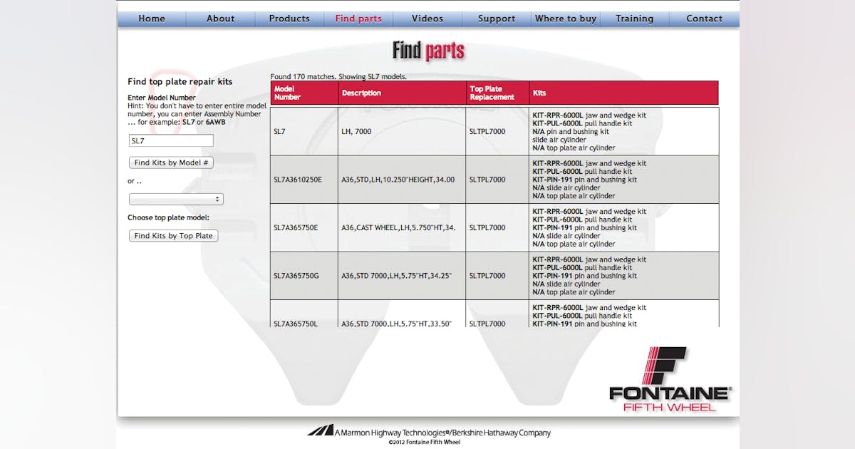 New Fontaine fifth wheel replacement parts app Fleet Maintenance