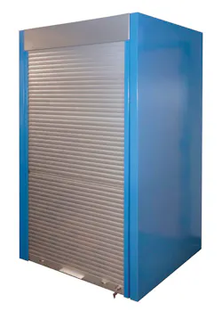 Storage wall system with aluminum tambour door