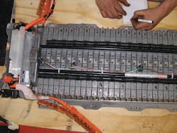 Figure 1: When rebuilding a hybrid battery, it is important to make notes on which cells pass and fail load testing. Figure 1: When rebuilding a hybrid battery, it is important to make notes on which cells pass and fail load testing.