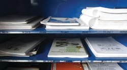 Figure 7: The more information, the better. Here paper manuals are organized for quick reference. Among the more popular paper manuals are Mitchell 1's TPMS reset quick-reference manual and Autodata's manuals on relearns and other procedures, both visible in this picture. Figure 7: The more information, the better. Here paper manuals are organized for quick reference. Among the more popular paper manuals are Mitchell 1's TPMS reset quick-reference manual and Autodata's manuals on relearns and other procedures, both visible in this picture.