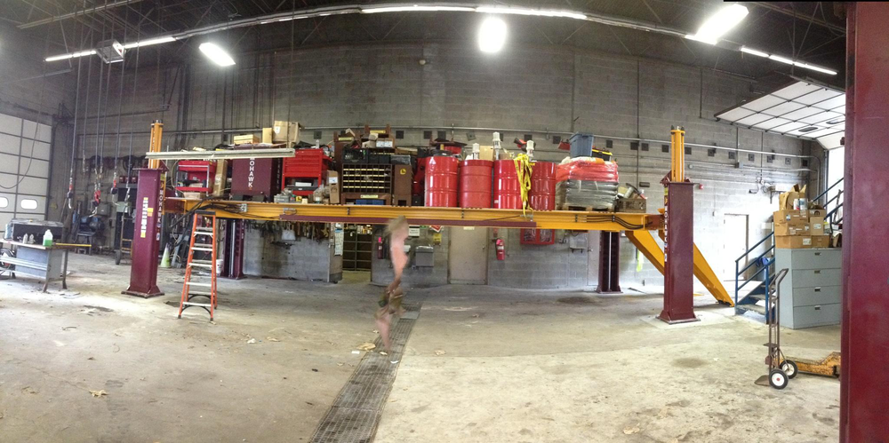 To keep tool boxes and shop equipment out of the flooding caused by Hurricane, the DPW garage in Oradell, NJ, stored them on a raised runway vehicle lift.
