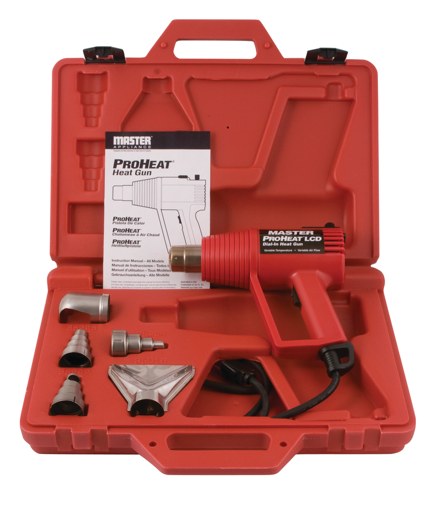 The Master Appliance PH-1400 Dial-in Heat Gun comes in a blow-mold case with five of the company's most popular attachments.