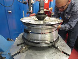 The ingredients to a no-comeback tire job on a Ford Explorer with an aluminum rim: sanding the rim down, painting on bead sealer, lubing the new valve stem and the tire itself with non-corrosive tire lubricant, and on this vehicle properly replacing the broken TPMS sensor. The ingredients to a no-comeback tire job on a Ford Explorer with an aluminum rim: sanding the rim down, painting on bead sealer, lubing the new valve stem and the tire itself with non-corrosive tire lubricant, and on this vehicle properly replacing the broken TPMS sensor.