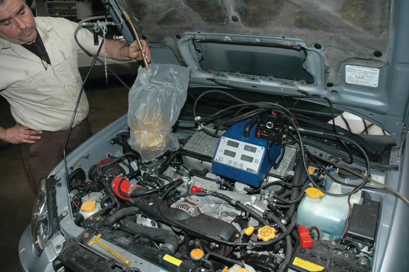 A portable emissions analyzer from EMS can be used to test for head gasket leaks. Head gasket leaks can be checked this way on any vehicle. For more information on this product please check out vehicleservicepros.com/10097468