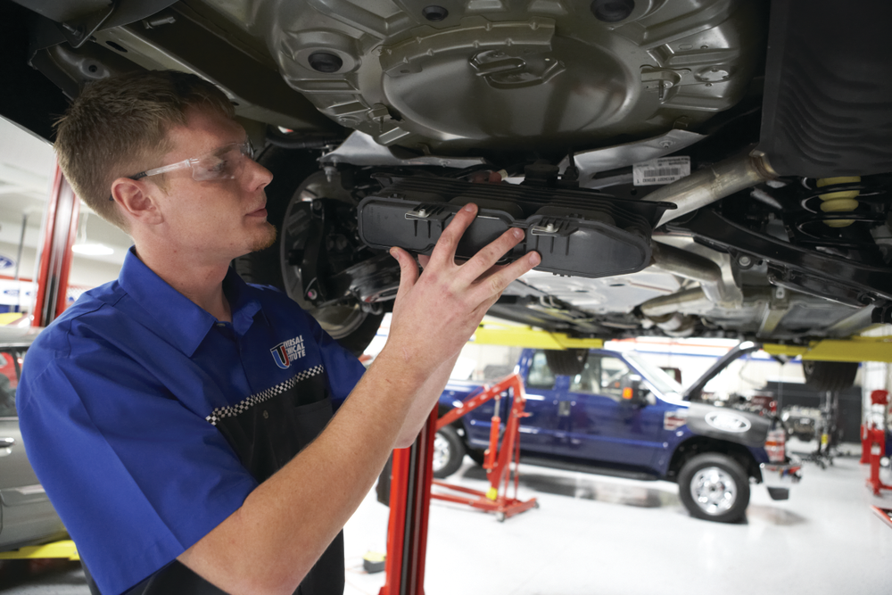 A Universal Technical Institute student applies what he has learned in the classroom to hands-on learning in the school's state-of-the-industry lab.