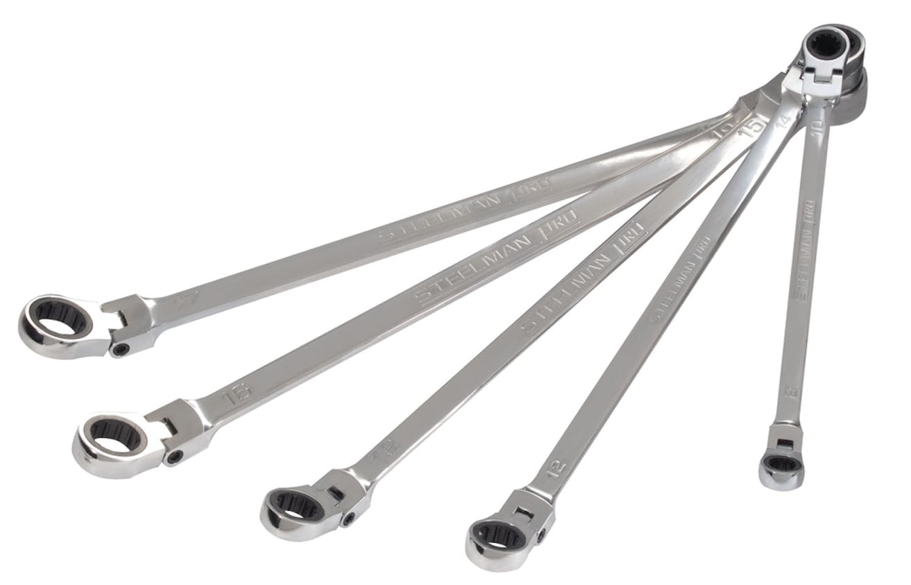 Metric Double BoxEnd Universal Spline Flexible Ratcheting Wrench Set