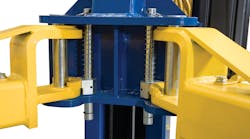 Swing arm lifts employ restraint devices to prevent arms from shifting or dislodging after a vehicle is already mounted and raised.