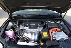 As a highly visible safety warning, all high-voltage hybrid vehicle circuits are encased and heavily insulated, and normally identified by the SAE standard color-coding of bright orange like on this 2013 Toyota Avalon Hybrid model. As a highly visible safety warning, all high-voltage hybrid vehicle circuits are encased and heavily insulated, and normally identified by the SAE standard color-coding of bright orange like on this 2013 Toyota Avalon Hybrid model.