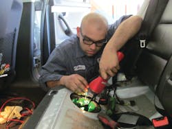 Alex Portillo using a Power Probe Hook on a 2005 Audi A4 fuel pump. Alex Portillo using a Power Probe Hook on a 2005 Audi A4 fuel pump.