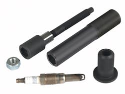 The OTC Ford Spark Plug Removal Kit is specially designed to lock on the protruding hex head of a broken spark plug and utilizes a collet assembly that locks onto the top of the spark plug. The OTC Ford Spark Plug Removal Kit is specially designed to lock on the protruding hex head of a broken spark plug and utilizes a collet assembly that locks onto the top of the spark plug.
