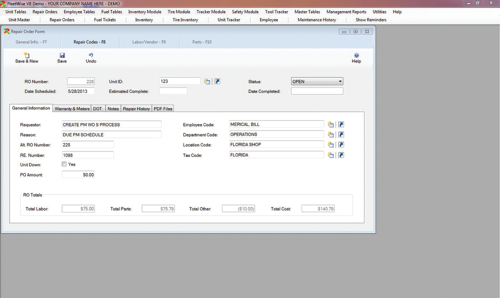 FleetWise VB Fleet Maintenance Software 6.2