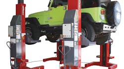 The gold 'ALI Certified/Validated by ETL' label on this Forward Lift FCH4 mobile column lift signifies that the lift has been third-party tested and certified to meet ANSI-ALI ALCTV safety standards. The gold 'ALI Certified/Validated by ETL' label on this Forward Lift FCH4 mobile column lift signifies that the lift has been third-party tested and certified to meet ANSI-ALI ALCTV safety standards.