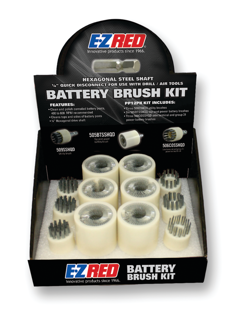 These durable stainless steel brushes help technicians quickly and efficiently clean and polish corroded battery posts.