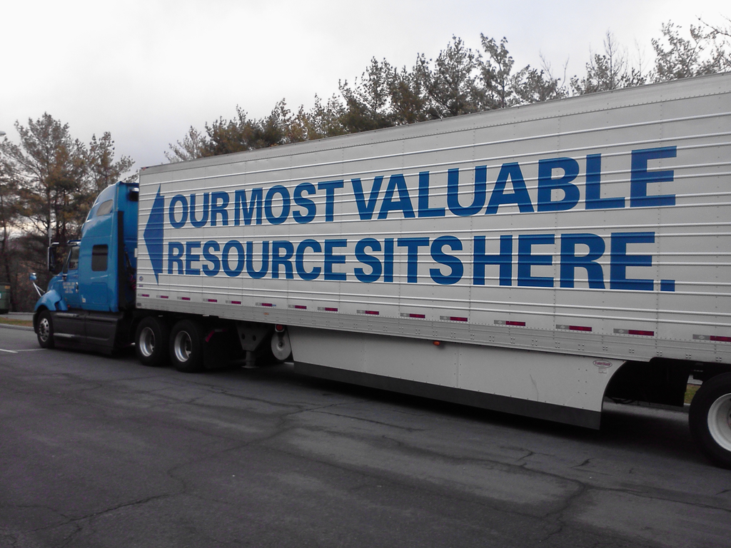 The graphic, which appears on both sides of the trailer, conveys a strong message.