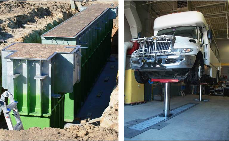 Diamond Lift construction (left) and completion (right) features a steel-reinforced containment system that incorporates high-strength material with optimized design to reduce overall construction costs.