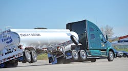 Full-stability systems deploy both roll and directional stability to help mitigate rollovers, as well as the loss-of-control events that often lead to rollover. In this photo, the system is off, which is why the trailer is up and leaning hard on the &apos;training wheels.&apos;