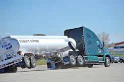 Full-stability systems deploy both roll and directional stability to help mitigate rollovers, as well as the loss-of-control events that often lead to rollover. In this photo, the system is off, which is why the trailer is up and leaning hard on the 'training wheels.' Full-stability systems deploy both roll and directional stability to help mitigate rollovers, as well as the loss-of-control events that often lead to rollover. In this photo, the system is off, which is why the trailer is up and leaning hard on the 'training wheels.'