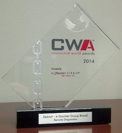 The Detroit Virtual Technician received the Silver Award in Remote Diagnostics at the 2014 Connected World Conference Awards in Chicago. The Detroit Virtual Technician received the Silver Award in Remote Diagnostics at the 2014 Connected World Conference Awards in Chicago.