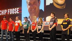The race car drivers who support Mac Tools take center stage during the Tool Fair Kickoff. The race car drivers who support Mac Tools take center stage during the Tool Fair Kickoff.
