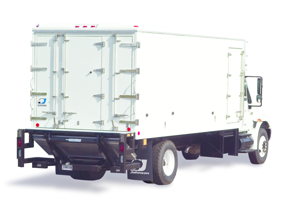 A Johnson Refrigerated Truck Bodies 19&rsquo; deep frozen low-temperature Blizzard XL truck body mounted on a Freightliner M2 truck chassis.