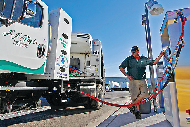 Beer distributor J.J. Taylor is transitioning one of its delivery fleets to CNG-powered tractors and has installed its own CNG fueling station.