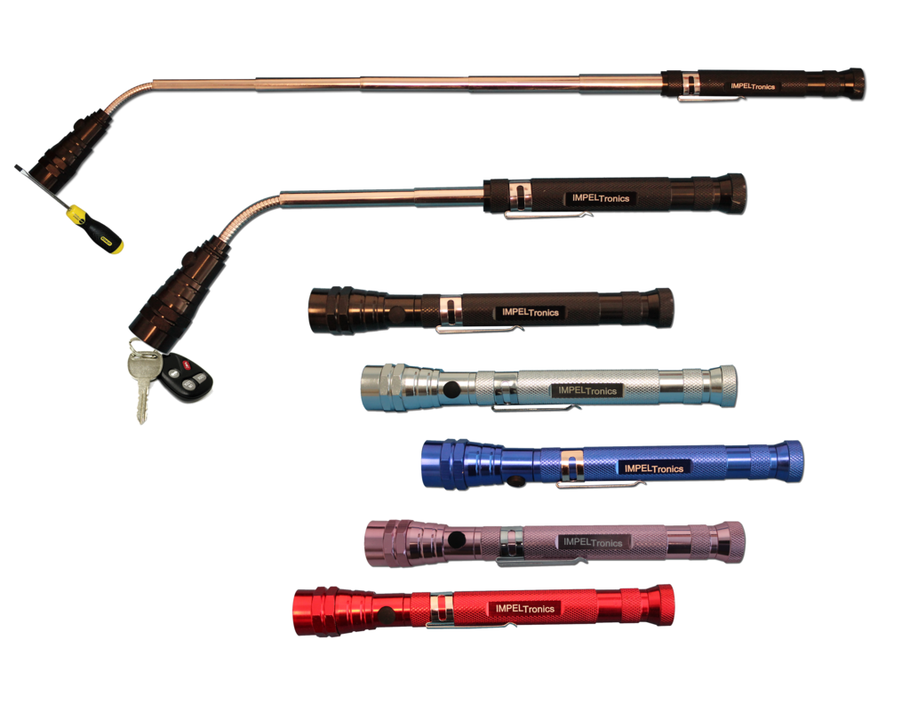Extendable, magnetic flashlights come in a variety of colors.