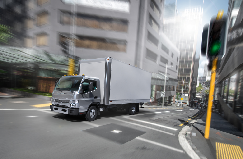 The Mitsubishi Fuso 2014-2015 Canter FE Series work truck is available for purchase with the company's financing program.
