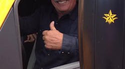 Most recent investor Gary Magness gives a thumbs-up while driving the Trans Tech Bus SST-e all-electric school bus, powered by Motiv Power Systems. Most recent investor Gary Magness gives a thumbs-up while driving the Trans Tech Bus SST-e all-electric school bus, powered by Motiv Power Systems.