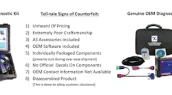 Counterfeit tools are poor quality copies that come with a number of risks, including misdiagnosis and safety issues, plus no product support. Here are some signs that indicate a counterfeit tool. Counterfeit tools are poor quality copies that come with a number of risks, including misdiagnosis and safety issues, plus no product support. Here are some signs that indicate a counterfeit tool.