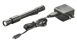 The 6.15', 1.9 oz Streamlight Rechargeable Stylus Pro USB ncludes a USB recharging port, accessed by sliding back a water-resistant sleeve. The 6.15', 1.9 oz Streamlight Rechargeable Stylus Pro USB ncludes a USB recharging port, accessed by sliding back a water-resistant sleeve.