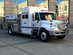 This state-of-the-art truck offers a vehicle mounted water purification treatment system, fire-fighting capabilities and a mobile medical unit. This state-of-the-art truck offers a vehicle mounted water purification treatment system, fire-fighting capabilities and a mobile medical unit.