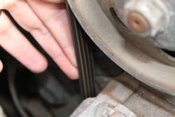 A view of the correct serpentine belt tension. A view of the correct serpentine belt tension.