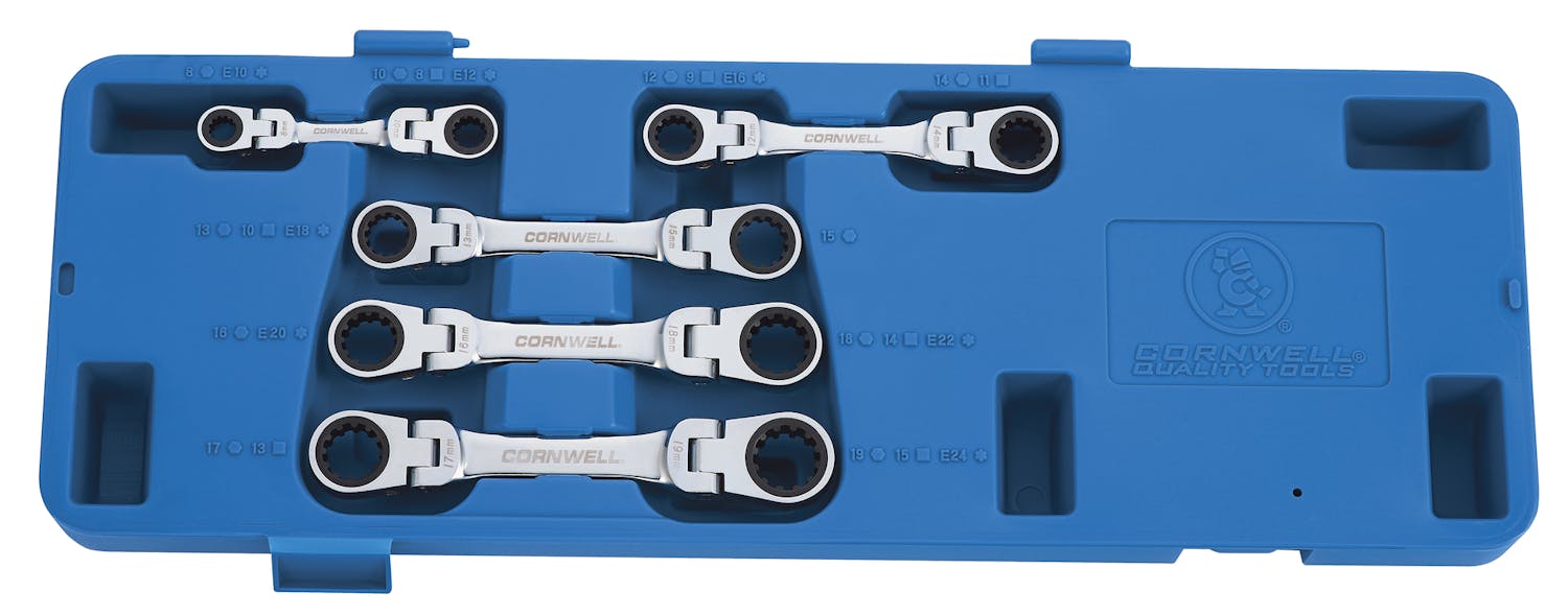 5 Piece Metric Stubby Flex Ratcheting Box Wrench Set, No. CRWSF5MSA