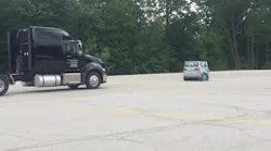 The Navistar ProStar stopped while traveling 25mph. This ProStar is equipped with the Bendix Wingman Fusion safety system.