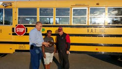 Caption: Williams (pictured left) stands with driver/trainer Cheri Butts (middle) and Brian Hamlin, head technician (right). Photo courtesy of Tracy Williams, safety director, V.A.T. Inc. Caption: Williams (pictured left) stands with driver/trainer Cheri Butts (middle) and Brian Hamlin, head technician (right). Photo courtesy of Tracy Williams, safety director, V.A.T. Inc.