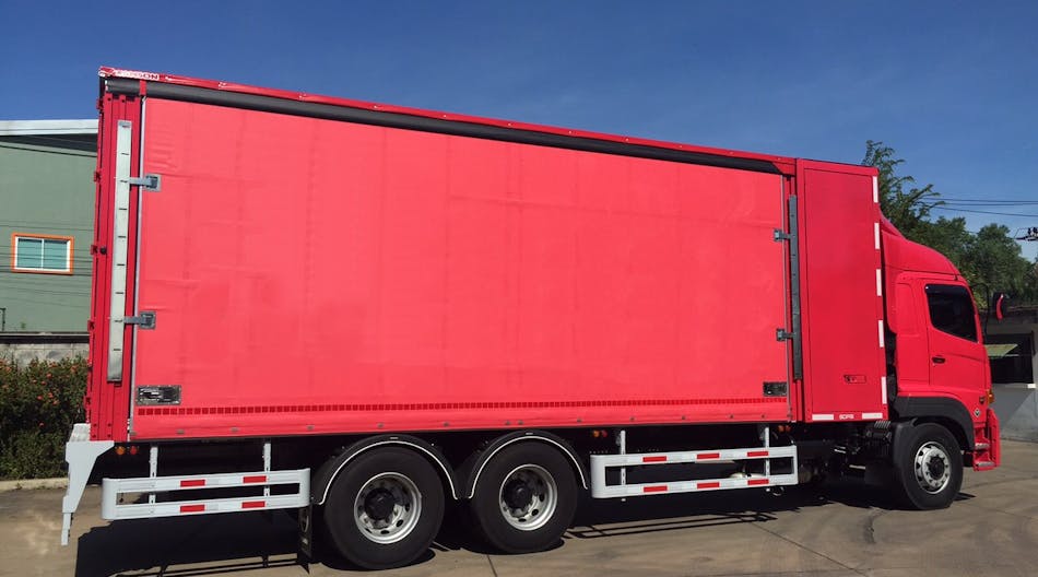 The Kin-Slider curtain-side system is intended for those fleets that use truck bodies with roll-up doors that want to pick up and deliver products with greater speed and efficiency,