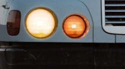 Incandescent headlamps (left) create a light beam with a color temperature that differs from natural sunlight. The result is a beam that is amber in appearance and that is less suited for optimal human sight. The rear-oriented LEDs (right) interact with parabolic reflectors to create a beam pattern that is ultra bright, with broad, smooth photometric characteristics that approximate the color temperature of natural sunlight, improving visibility and reducing eye fatigue.