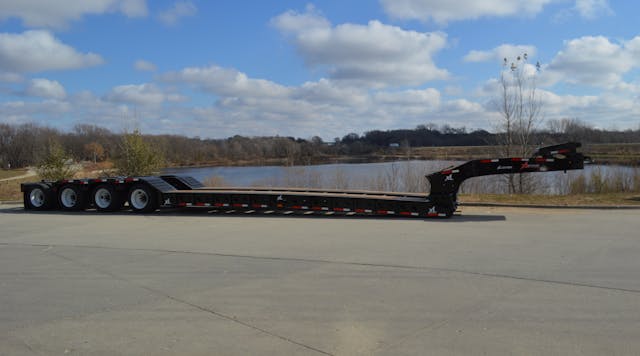 The XL 120 Low-Profile Hydraulic Detachable Gooseneck, engineered for heavier construction equipment, enables loading equipment over the neck. The 13&rsquo;-long gooseneck has a 36&rdquo;-long flip neck attachment for use with a four-axle truck.