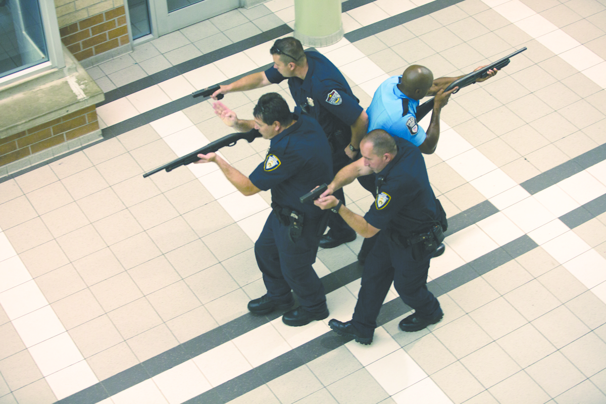 When responding to an active shooter situation, law enforcement usually arrives in teams of four.
