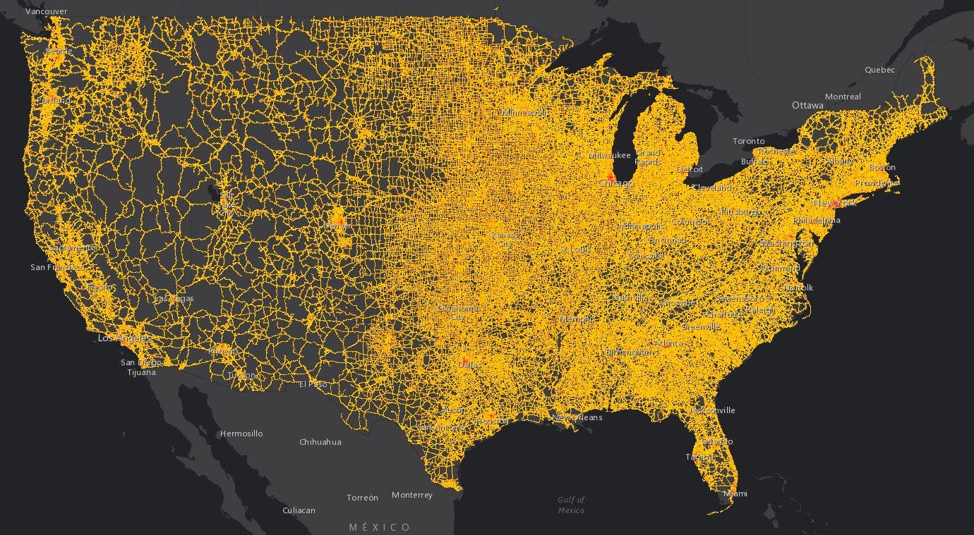National Transportation Noise Map shows levels of interstate highway 