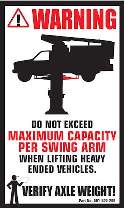 In addition to the standard signage included with ALI-certified ilfts, shops can affix additional signage to the lift itself which indicates proper usage and warning labels. In addition to the standard signage included with ALI-certified ilfts, shops can affix additional signage to the lift itself which indicates proper usage and warning labels.